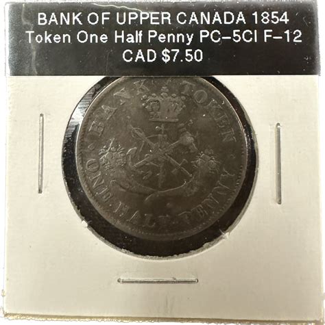 Bank Of Upper Canada One Half Penny 1854 Pc 5ci F 12 Token