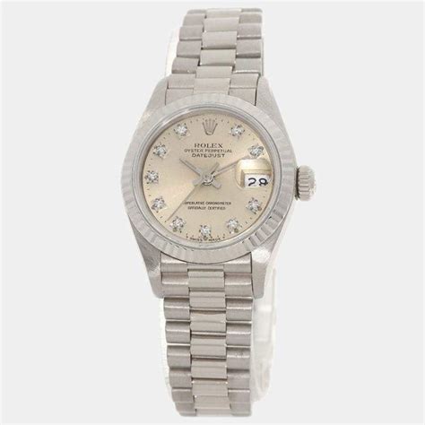 Rolex Silver Diamonds 18K White Gold And Stainless Steel Datejust ...