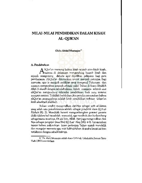 Pdf Nilai Nilai Pendidikan Dalam Kisahal Quran Abdul Mustaqim