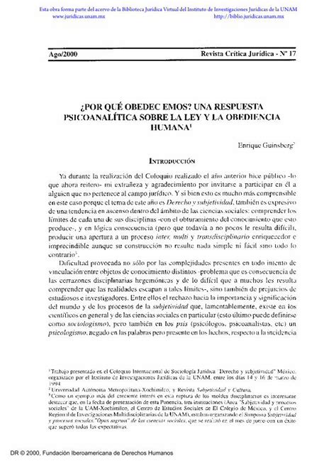 Pdf Por Qu Obedec Emos Una Respuesta Historico Juridicas Unam Mx