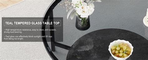 Clipop Round Glass Nesting Coffee Table Set Of 2 For Living Room With Grey Marble Storage Shelf