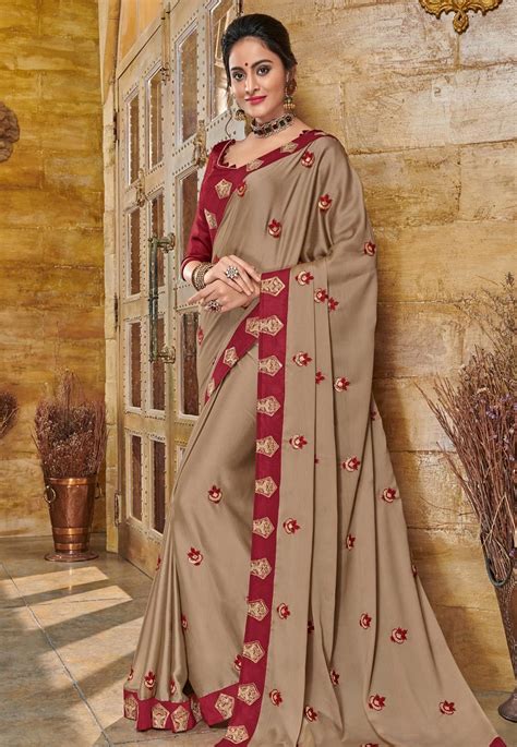 Buy Beige Georgette Festival Wear Saree 155837 With Blouse Online At