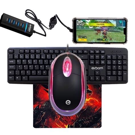 Teclado E Mouse Kit Mobilador Ff Gamer Completo Para Celular P Free Fi