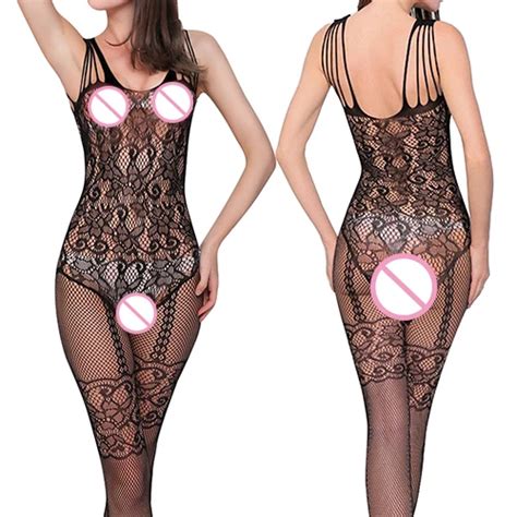 Women Floral Open Crotch Mesh Fish Net Body Stocking Lingerie Bodysuit