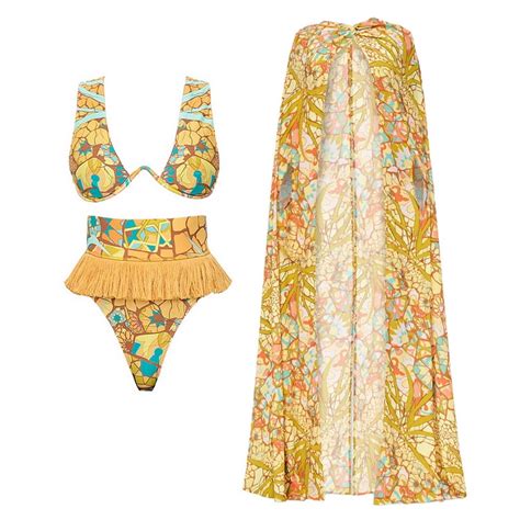 HHH New Bikini Ethnic Print Tassel High Sense Swimsuit Suit Female Explosion Walmart
