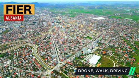 Fier Albania Qyteti I Fierit 2024 Aerial Footage Drone Walking