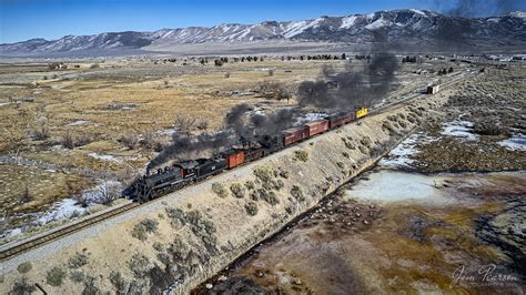 Nevada Northern Railway wreck train heads south out Ely, Nevada with ...