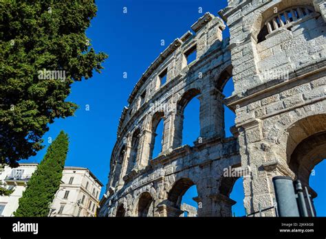 A Low Angle Shot Of The Beautiful Architecture Of Pula Arena In Croatia