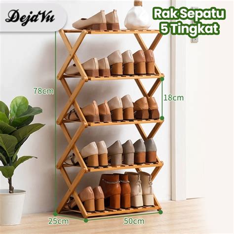 Jual Dejavu Rak Sepatu Susun Kayu Zigzag Tempat Sepatu Lipat Rak Pot