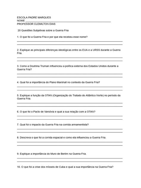 20 Perguntas E Respostas Sobre A Guerra Fria - 20 Questões sobre a Guerra Fria | PDF | Guerra Fria | OTAN