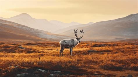 Premium Photo | A photo of a tundra habitat with caribou golden hour glow