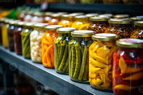 Ai Generated Glass Jars With Variety Of Pickled Vegetables And Fruits