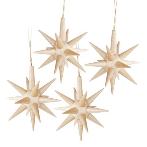 Wooden Ornament Stars Natural 4 Dregeno Seiffener Originale