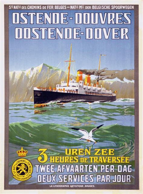 OSTENDE DÓVER Retro travel poster Transportation poster Ship poster