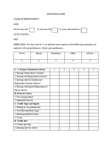 Thesis Questionnaire Pdf