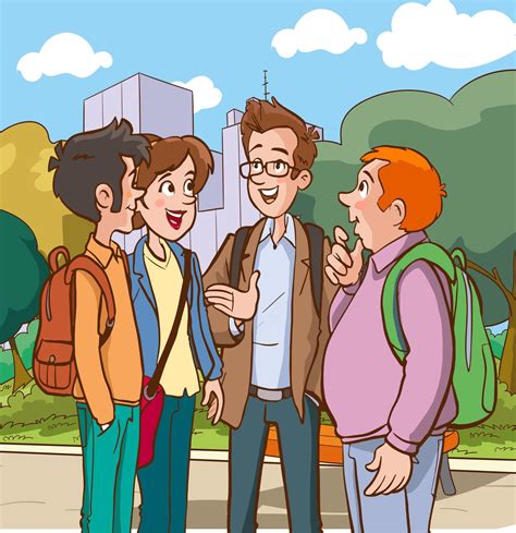 Students Chatting Among Themselves Cartoon Vector 19015832 Vector Art