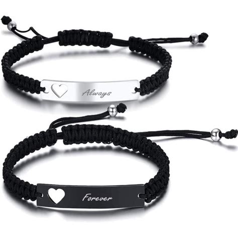 Bracelet Personnalis En Acier Inoxydable Et Corde Tress E Avec C Ur