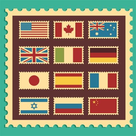 Stamps With Flags Of Different Countries Vector Image