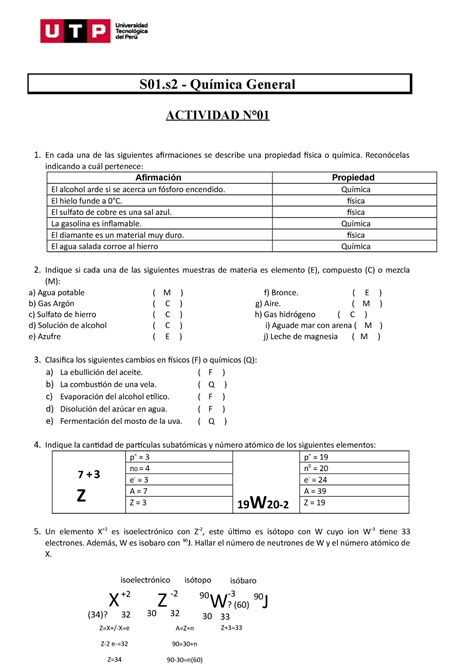 S01 Trabajo Grupal Espero Les Ayude S01 Química General Actividad N° 1 En Cada Una De Las