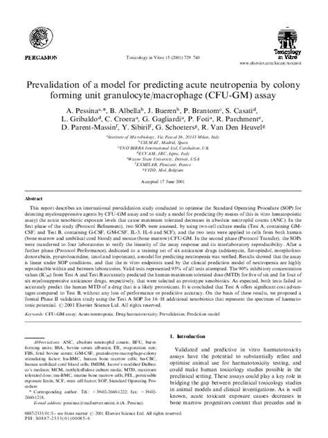 Pdf Prevalidation Of A Model For Predicting Acute Neutropenia By Colony Forming Unit