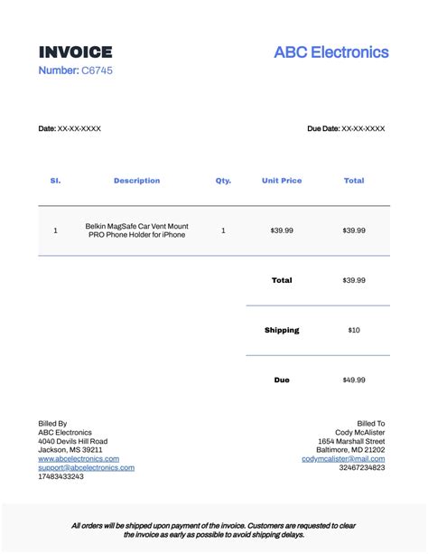 Consumer Electronics Invoice Template Visme