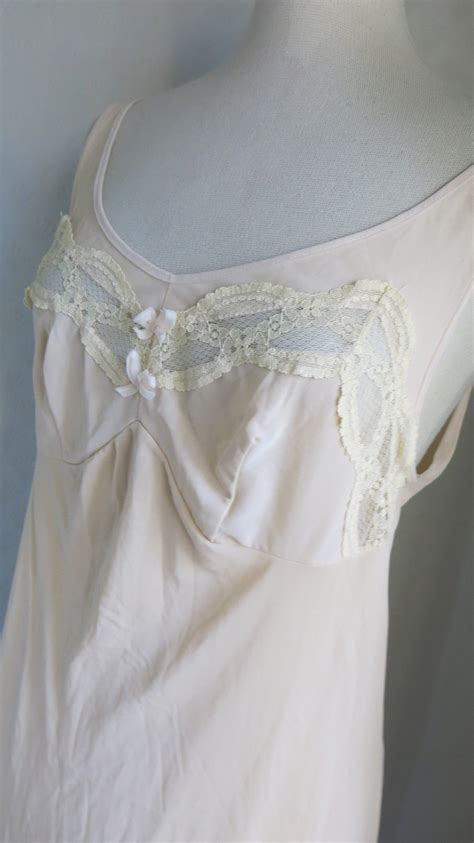Nude Beige Lace 40s 50s 60s Slip Dress Medium Etsy