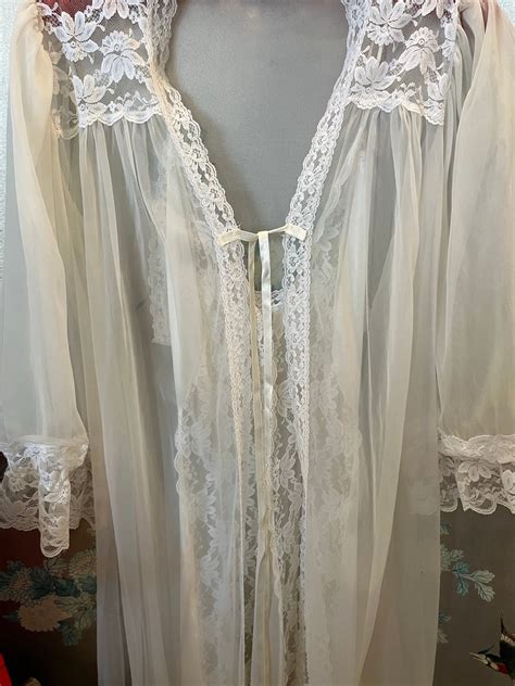 Vintage Lingerie Set White Lace And Nylon Full Length Wedding Night Etsy