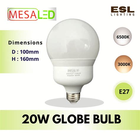 READY STOCK ESL LIGHTING LED BULB 20W GLOBE E27 MESALED ONE