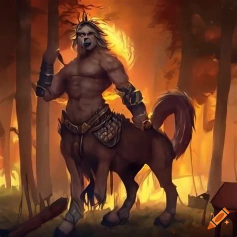 Epic Fantasy Art Depicting A Brave Wolf Centaur Warrior In A Campsite