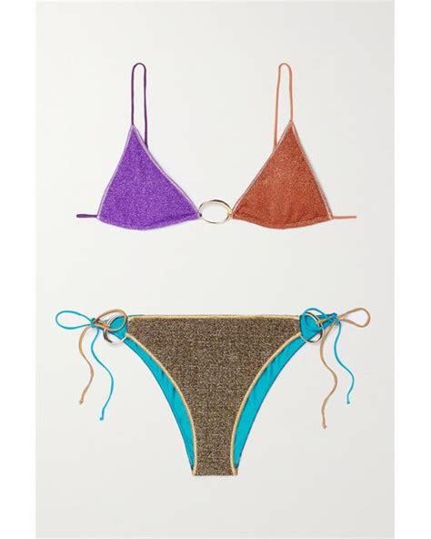 Oséree Lumière Embellished Metallic Triangle Bikini Lyst Canada