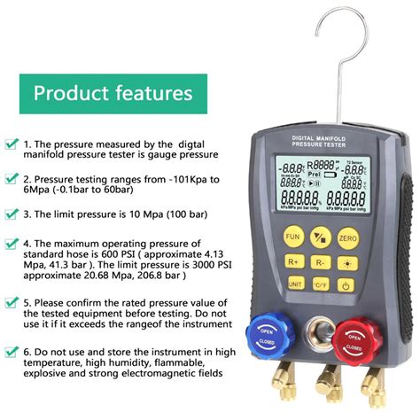 DY517 Pressure Gauge Refrigeration Digital Vacuum Pressure Manifold Te