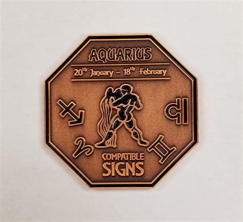 Aquarius Zodiac Astrological Coin Antique Copper Finish Etsy