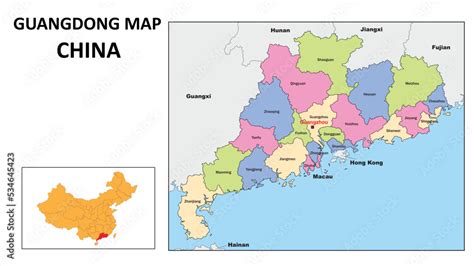 Guangdong Map of China. State and district map of Guangdong. Political ...