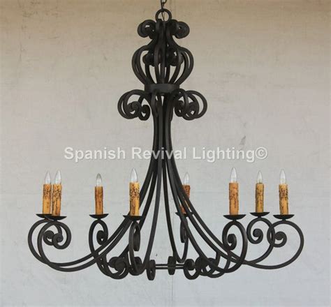 1371 8 Large Spanish Revival Style Wrought Iron Chandelier Spanish