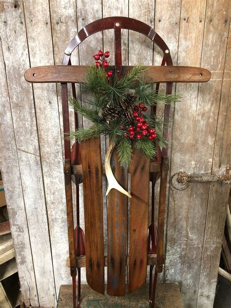 Vintage Christmas Sled With Christmas Decorations Antler - Etsy