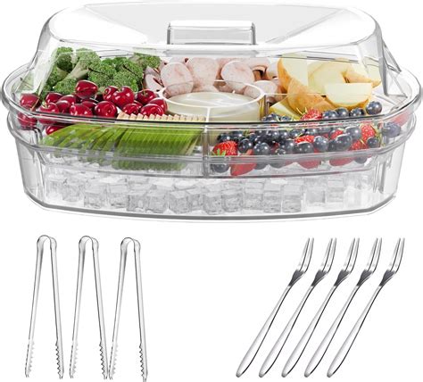 Newbro Chilled Veggie Tray With Lid Shrimp Cocktail Serving Dishes For