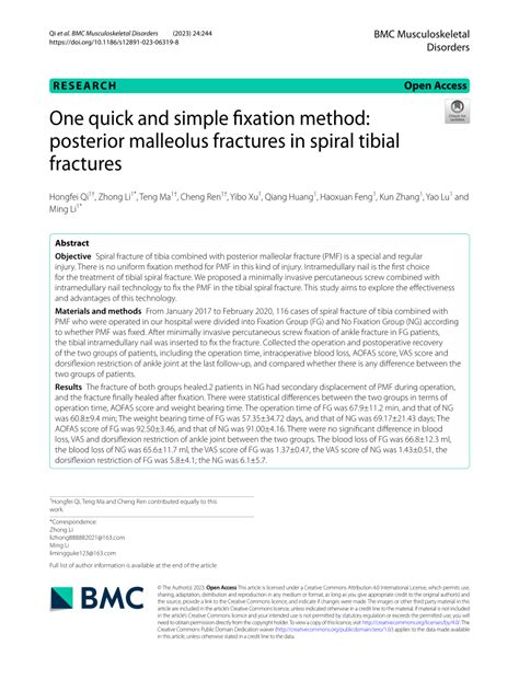 Pdf One Quick And Simple Fixation Method Posterior Malleolus