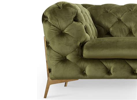 Canap Places Capitonn Chesterfield Velours Vert Kaki Carmen