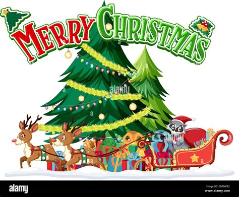 Merry Christmas Text Logo With Christmas And Decorations Illustration Stock Vector Image And Art