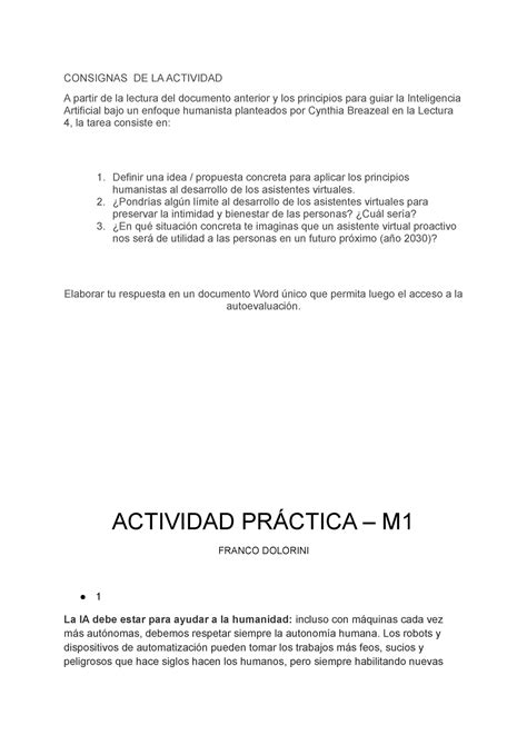 Actividad Pr Ctica M Humanidades Consignas De La Actividad A