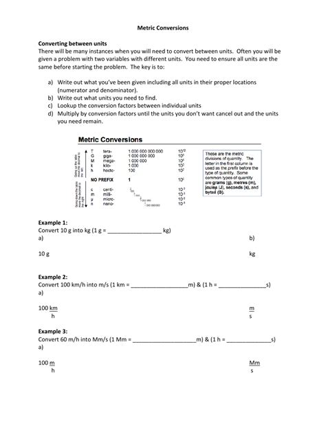 Metric Conversion Worksheet Instructions Science 7th Grade