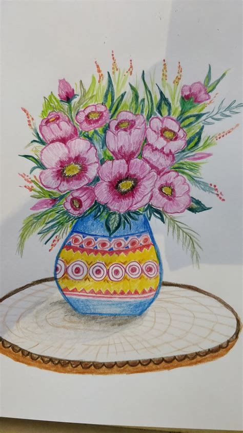 Colorful Flower Vase Drawing