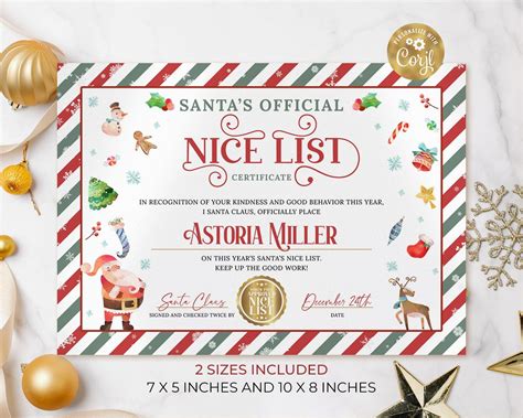 Santa Claus Official Nice List Certificate Editable Elf Nice List