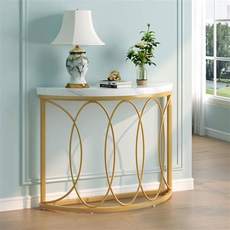 Tribesigns Way To Origin Eileen In Gold Half Moon Wood Console