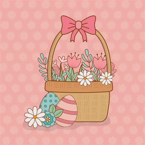 Premium Vector Beautitul Eggs Painted In Basket With Flowers