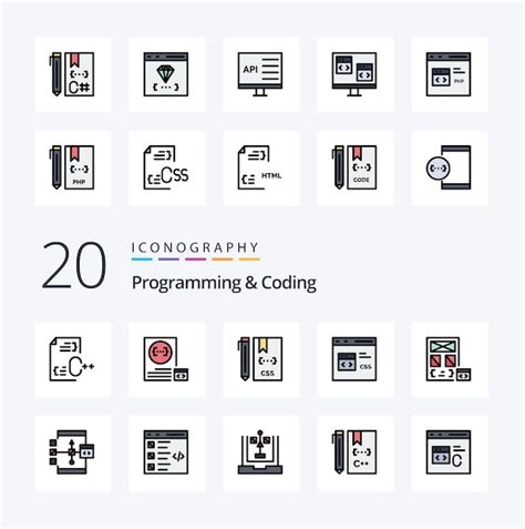 Premium Vector 20 Programming And Coding Line Filled Color Icon Pack