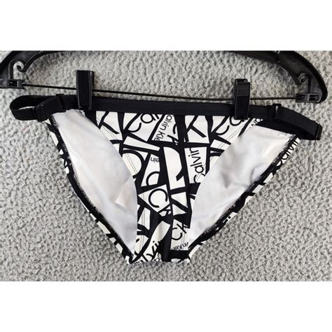 Calvin Klein Swim Calvin Klein Calvin Klein String Cheeky Bikini Bottoms Womens M White Logo