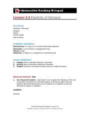 Ngss Econ T L Crn Doc Lesson Elasticity Of Demand Key Terms