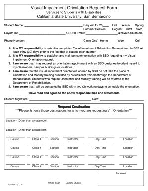 Fillable Online Ssd Csusb Visual Impairment Orientation Request Form