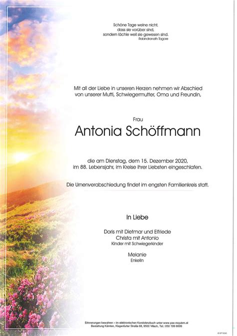 Parte für Antonia Schöffmann pax requiem